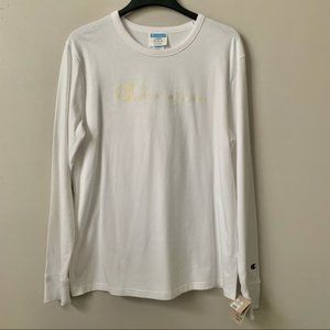 NWT Champion Boyfriend Long Sleeve Logo Shirt White